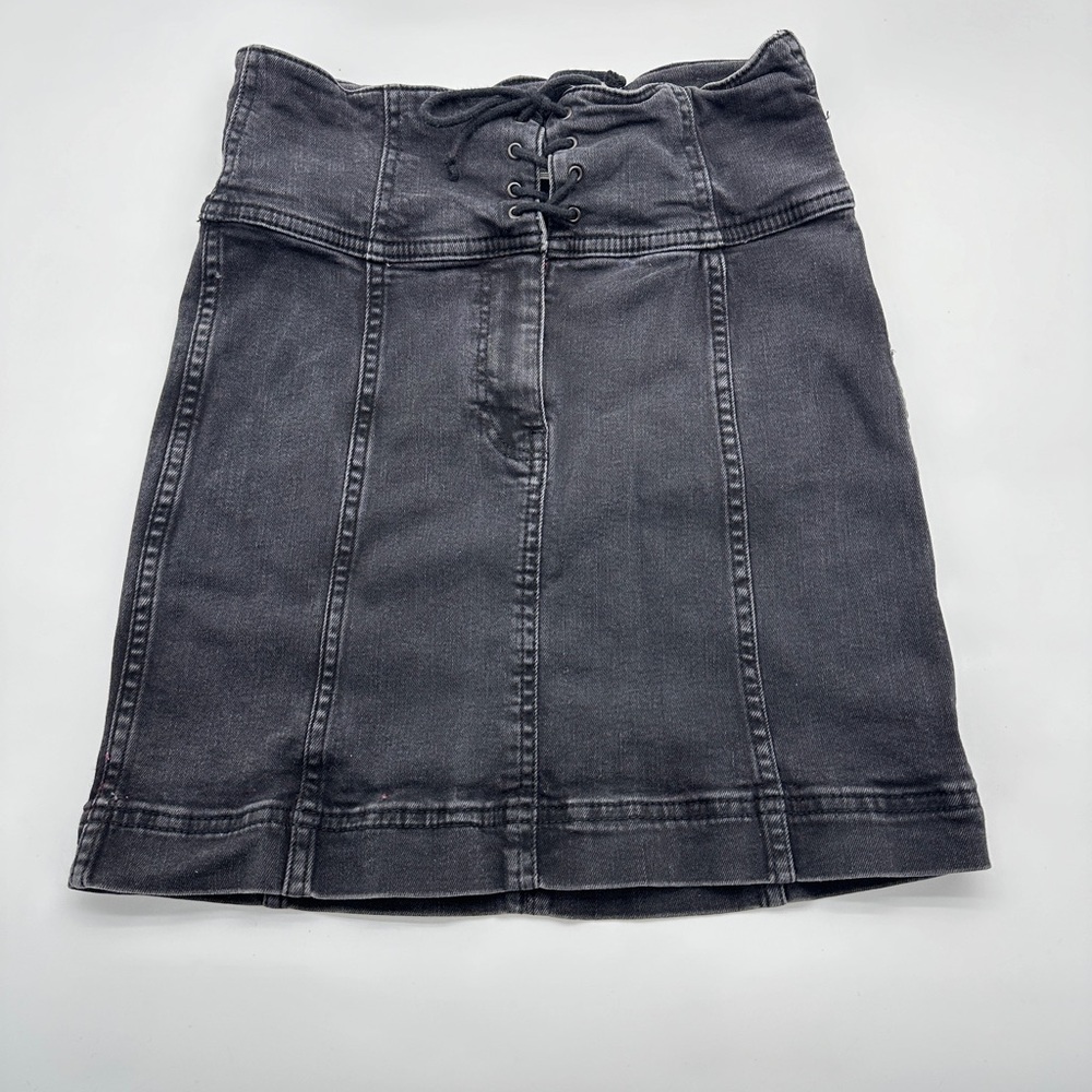Free‎ People Femme Lace Up Denim Jean Mini Skirt Black Womens 2 (A60)
